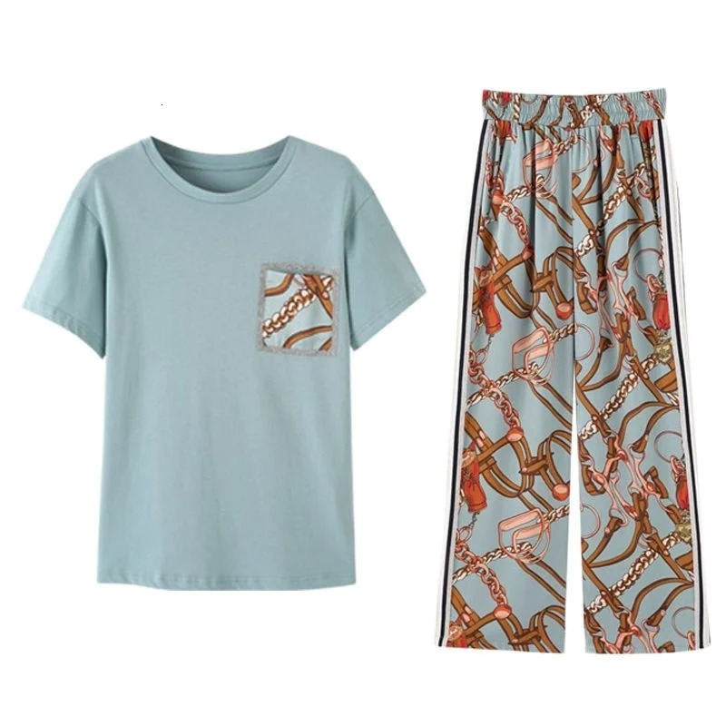 Women Casual Plus Size Clothing Suit 2025 Summer Fashion Large Korean Short Sleeve Top Wide Leg Pants 2 Two Piece Set Female 250516Z