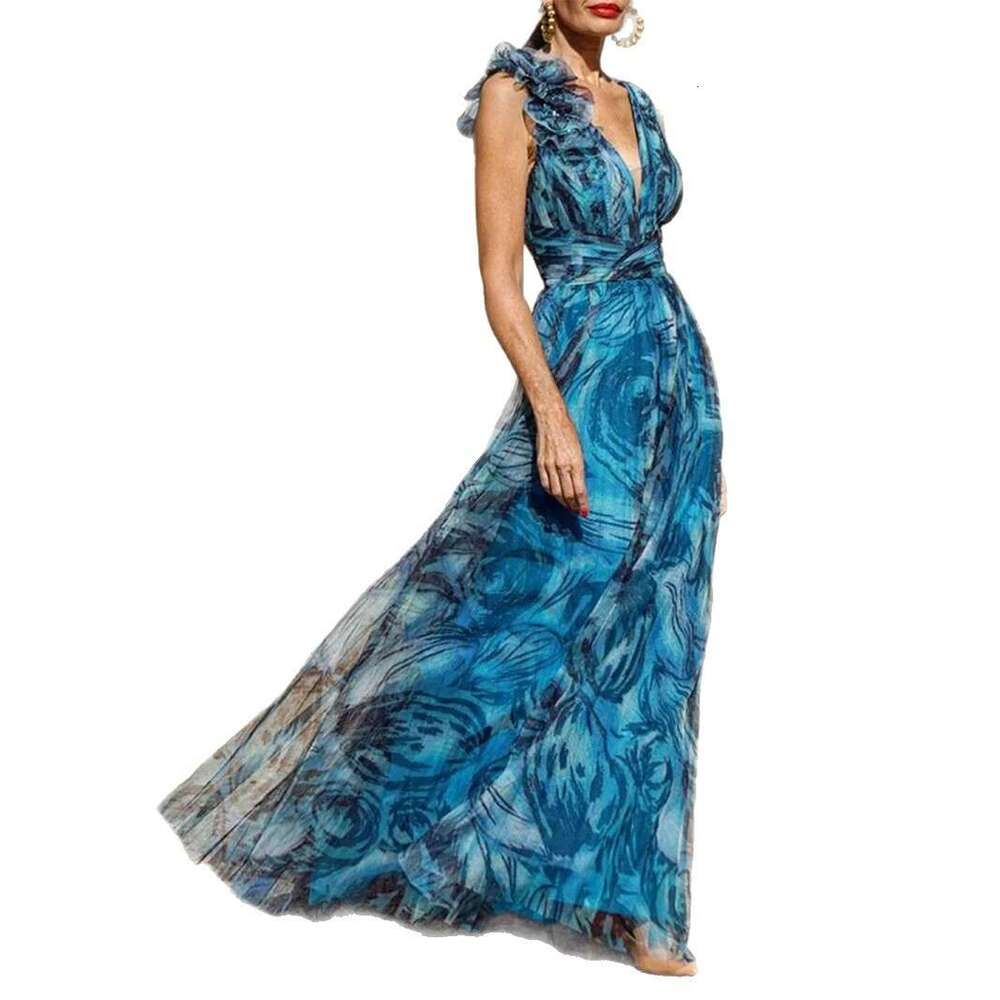 Maxi Dress Summer New Bohemian Vacation Style Flower Dororita Large Swing Skirt Printed Dress Floral Dress