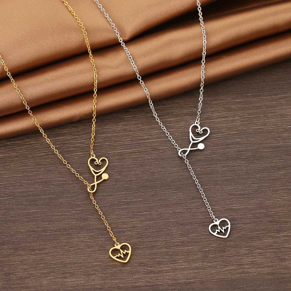 Stainless Steel Necklaces Stethoscope Electrocardiogram Pendant Collar Chain Fashion Necklace For Woman Jewelry Party Best Gifts XJ250524