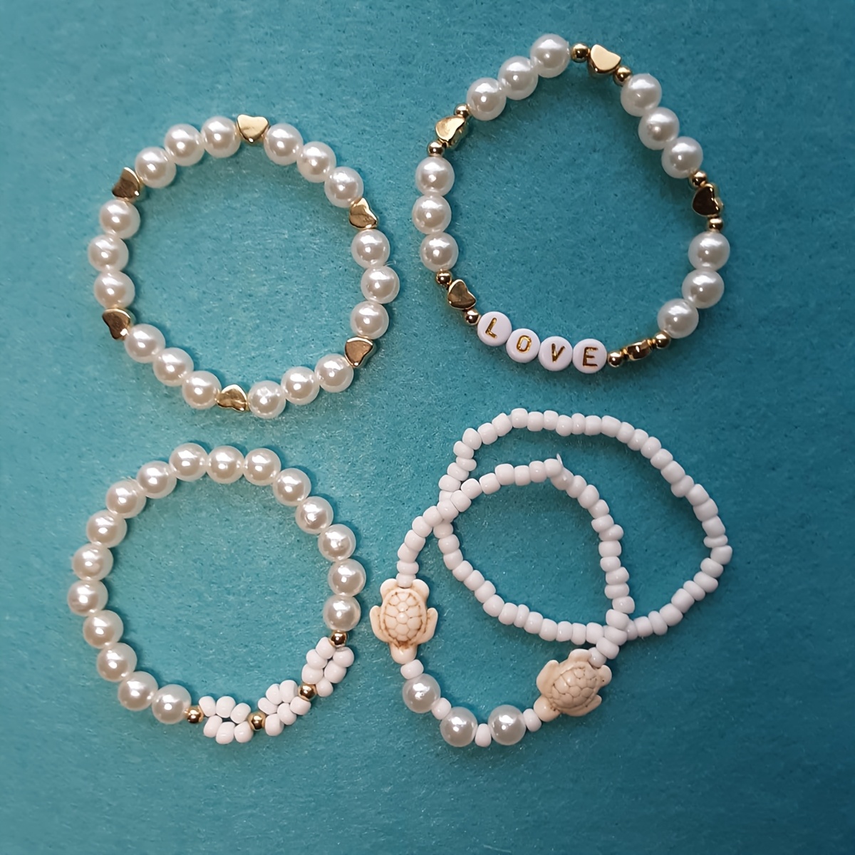 Moonlitwandering Beach Jewelry Bracelet Set - Ocean Collection Featuring Seashell, Sea Turtle, Alphabet & Heart Charms