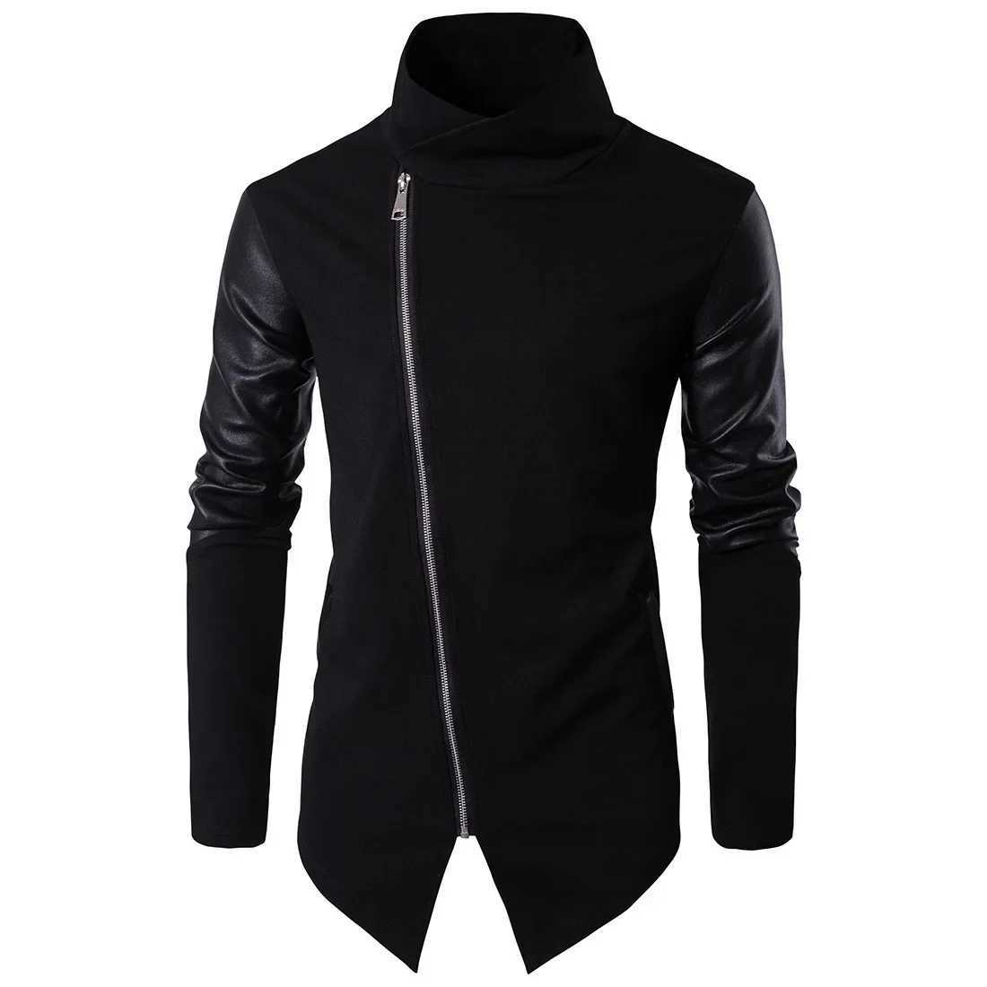 Fashion Jackets for Men Spring New Stand Up Neck Slim Fit Knitted Shirt Panel Leather Knitted Shirt for Men W250524