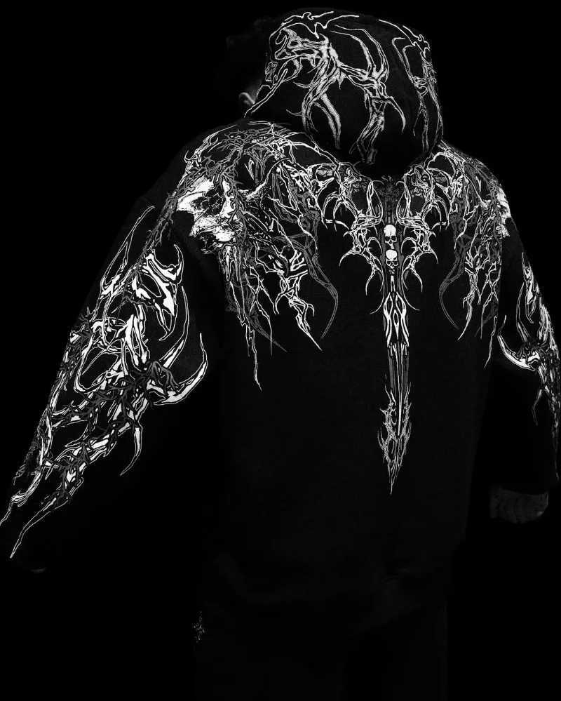 American High Street Casual Trend Clothing Street Hip-hop Fashion Loose Hoodie Men Retro Line Punk Goth Oversized Sweatshirt W250524