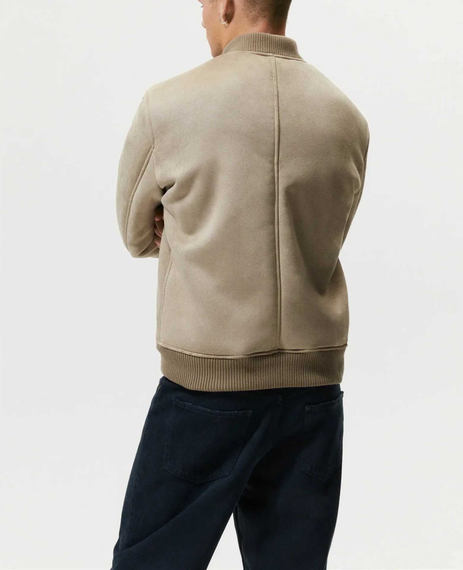 Mens Stand-up Collar Suede Double-sided Jacket W250524