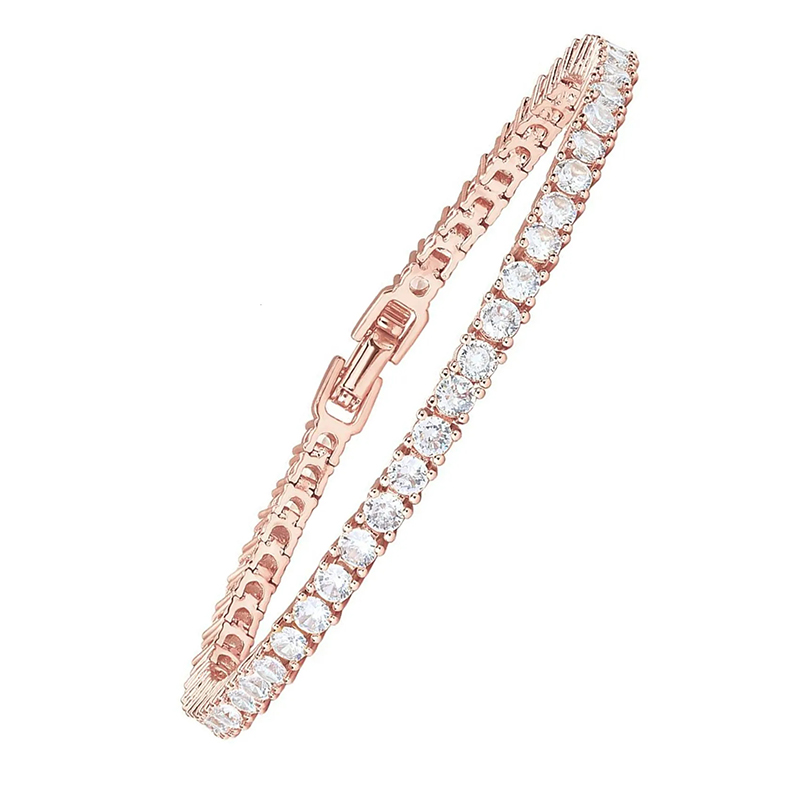 Fashion Jewelry Stainless Steel Plated 18K Gold Square Zirconia Classic Crystal Women's Tennis Bracelet