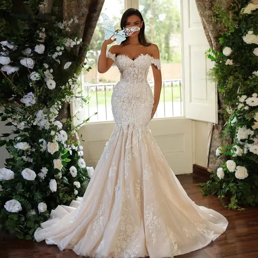 Mermaid Vintage Dress 2025 Off Shoulder Vestido Novia Lace Appliques Wedding Bridal Gown Robe De Mariee Free shipping Free shipping F