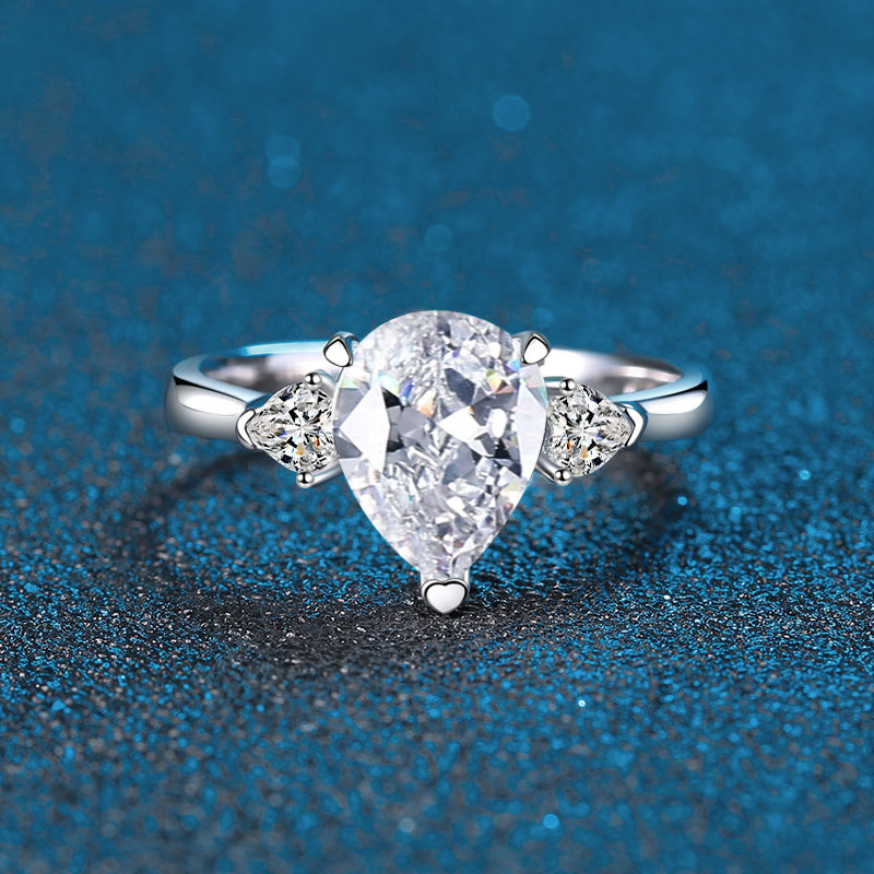 925 Sterling Silver Waterdrop Cut Diamond Ring with Blue, Yellow, Pink, and White Diamonds, Simple and Elegant Luxury Engagement Ring for Women