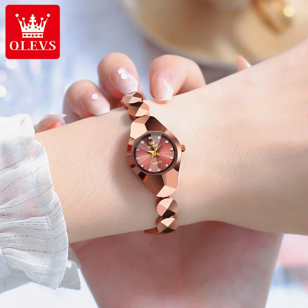 OLEVS Original Quartz Watch for Women Rhombus Mirror Diamond Tungsten Steel Waterproof Elegant Womens Wristwatches Reloj 250603