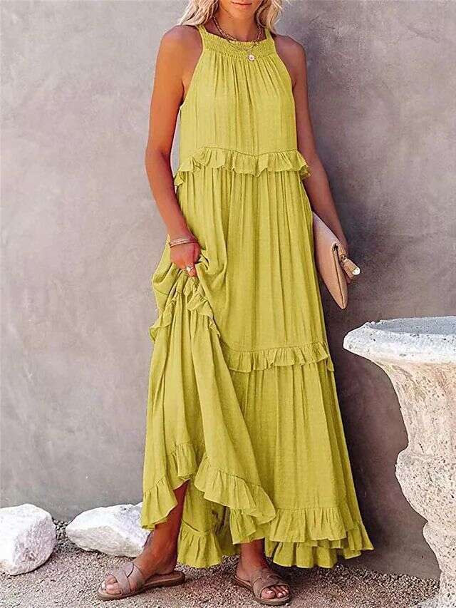 Maxi Dress Summer New Vacation Wind Lotus Leaf Edge Long Dress Big Swing And Elegant Beach Skirt For Women Long Dress