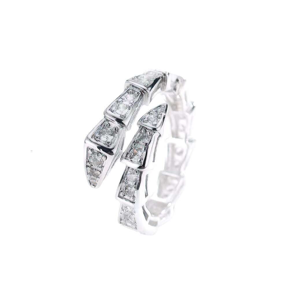 TikTok Jewelry Full Diamond Snake-Shaped Light Luxury Fashion Versatile Snake Bone Open Internet Celebrity Same Style Ring Band