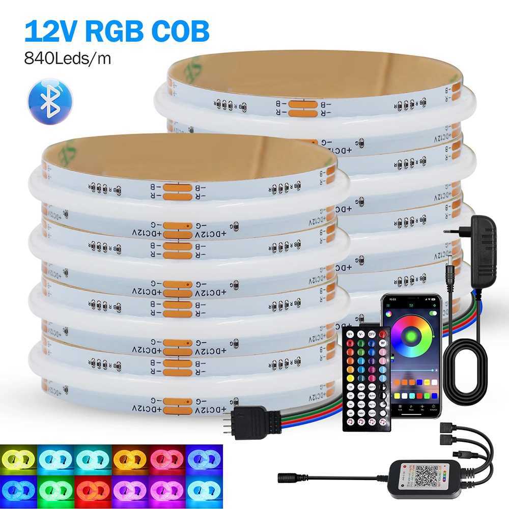 12V Bluetooth RGB COB LED Strip 44key 24key Remote Control EU US UK AU Power Kit Flexible Light Tape 840LED/m 0.5m 5m Home Decor W250524