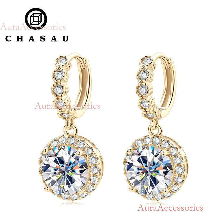 GRA Certification Pass Dia test 8mm 2CT Moissanite Sterling Sier halo Women's Classic Hoop Earrings