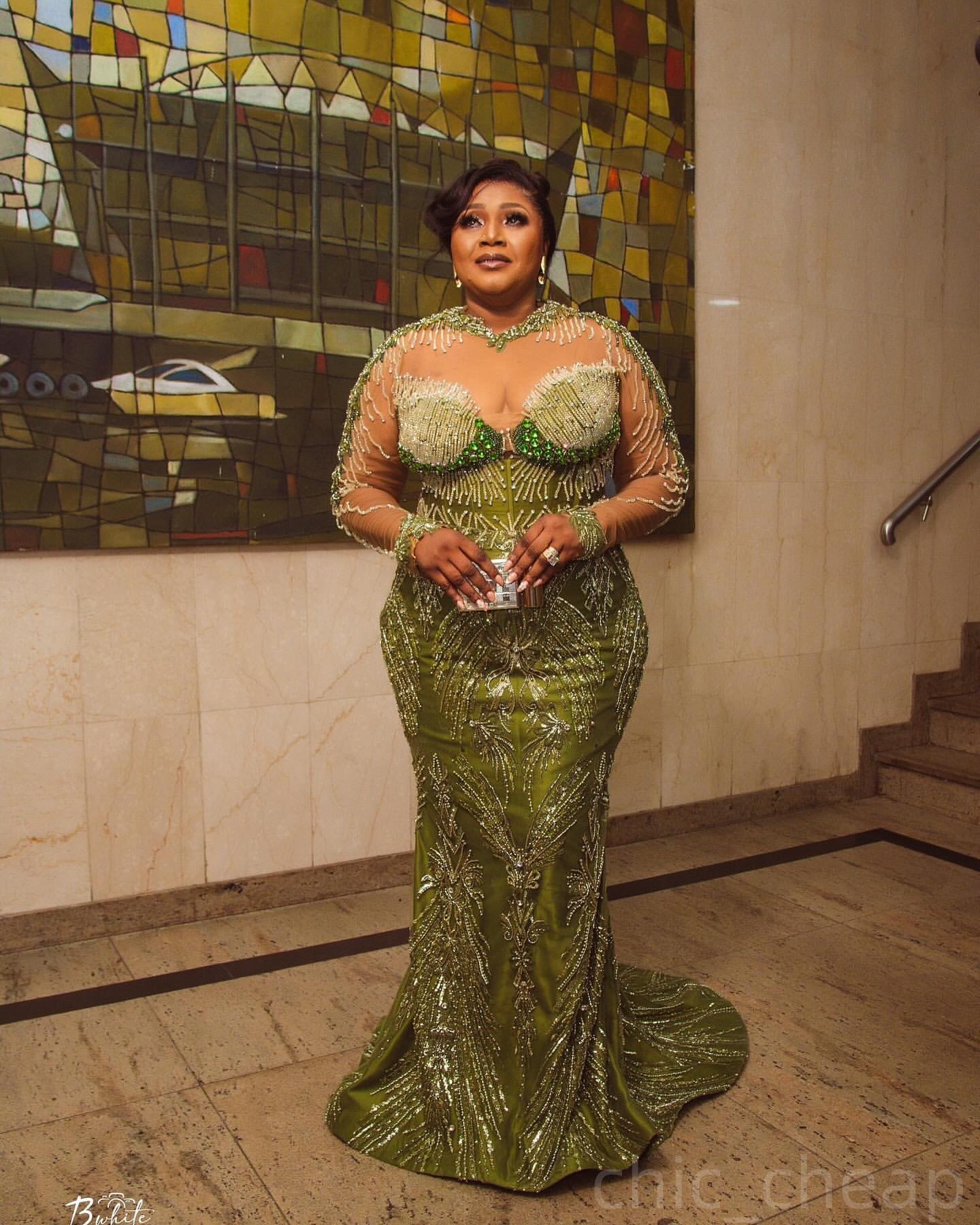Olive Green Mermaid Prom Dresses 2025 Sequined Beaded Crystals Evening Formal Party Second Birthday Engagement Gowns Plus Size Dress For Special Occas
