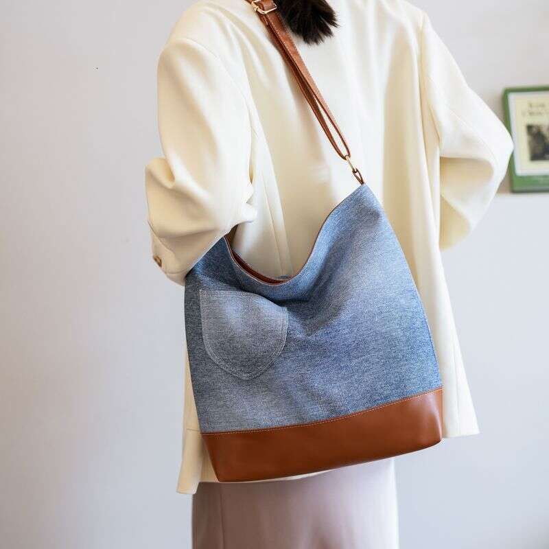Denim bag splicing armpit bag large capacity female Joker shoulder bag Tote bag Crossbody bag