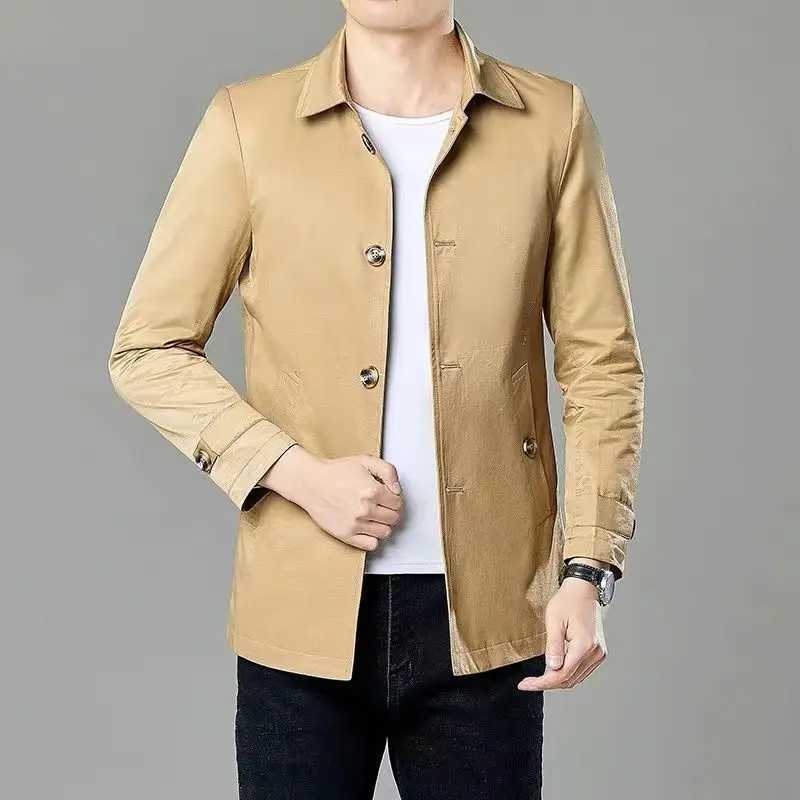 Spring Autumn Fashion High Street Men Midi Coats New Chic England Turn-down Collar Ingle-breasted Slim Comfortable Punk Jackets W250524