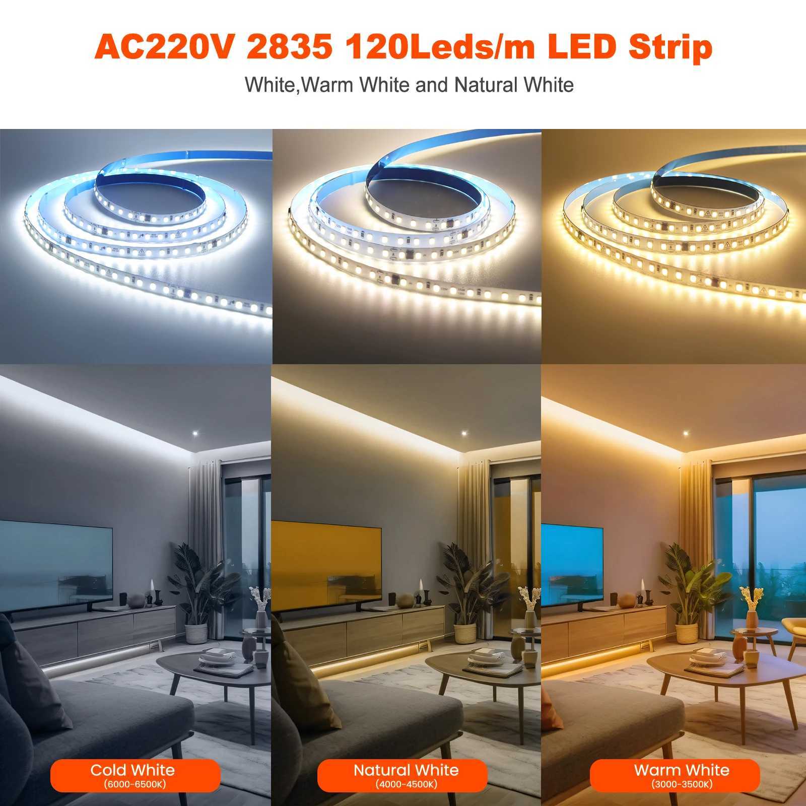 10M 20M 50M 220V LED Strip Light No Need Driver for Home 2835 120LEDs/M High Bright Flexible Light IP44 Waterproof Adhesive Tape W250524