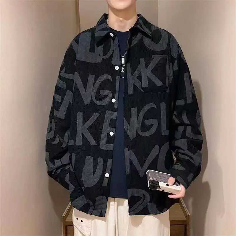 Spring and Autumn Corduroy Handsome Jacket Mens Korean Style Casual Loose Full Print Letters W250524