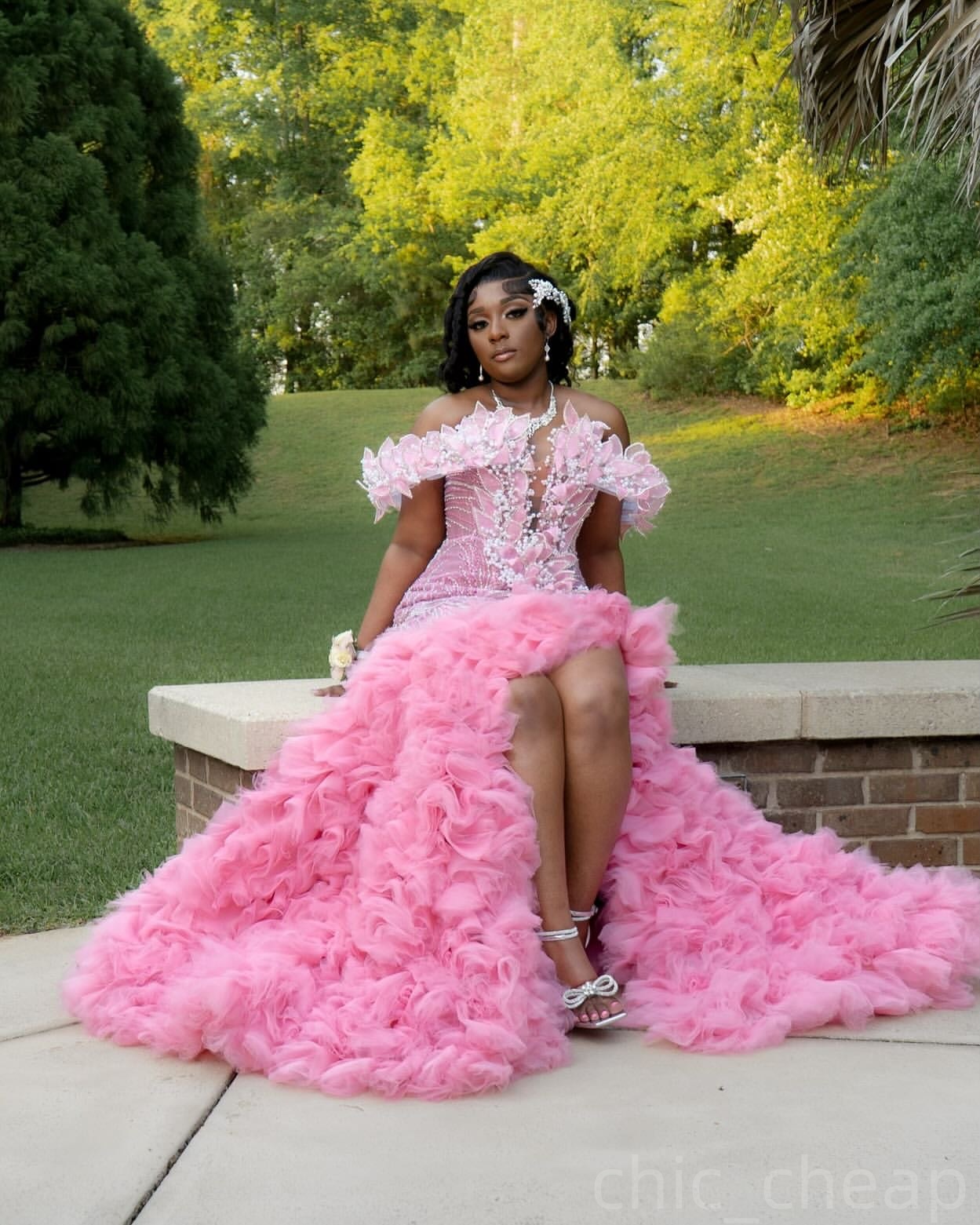 Pink Mermaid Prom Dresses 2025 Florals Pearls Tulle Tiers Luxurious Evening Formal Party Second Birthday Engagement Gowns Plus Size Dress For Special 