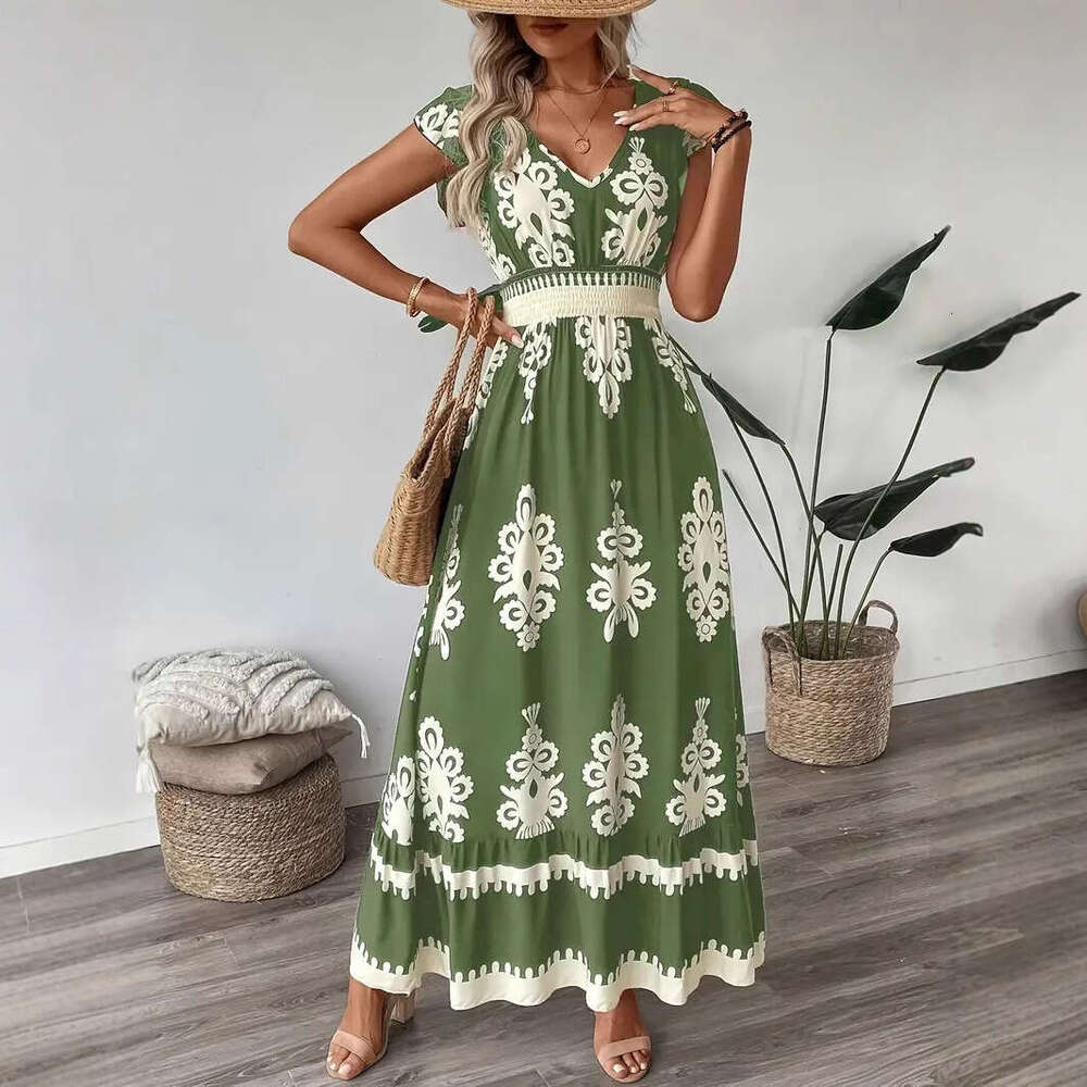 Maxi Dress Summer New Women S Beach Skirt Vacation Style Printed Large Pendant Dress Long Dress