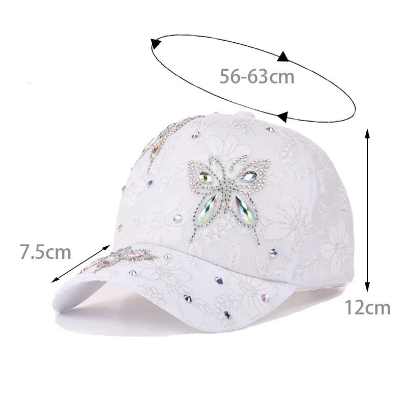 Women Baseball Cap Flower Butterfly Rhinestone Lace Breathable Sunshade Curved Brim Fashion Cap Street Dance Party Casual 250522
