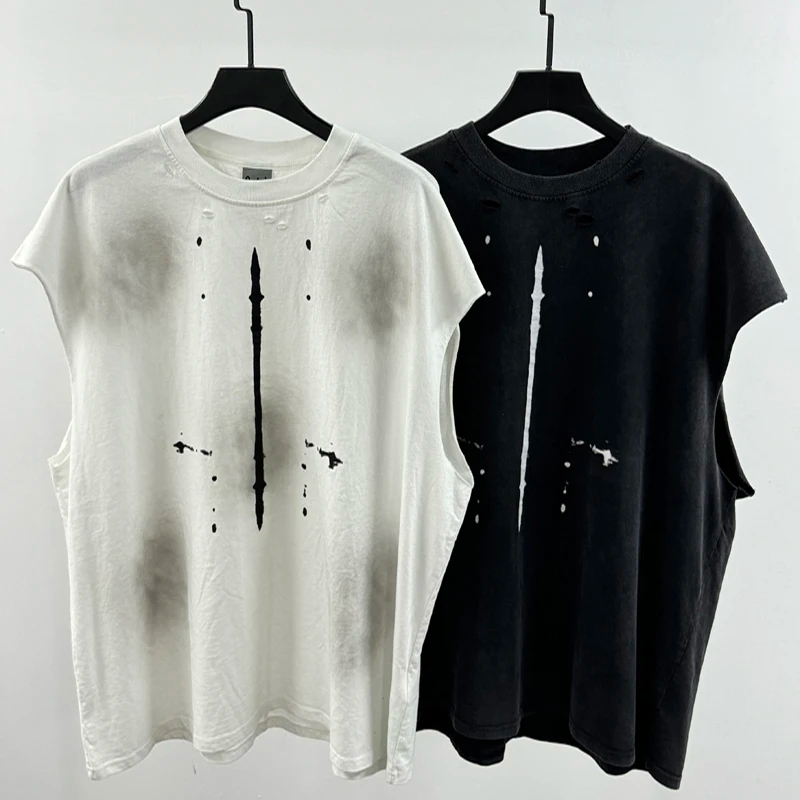 Splash-ink Hole Damaged Tank Tops Vest Men Women High Quality Hip Hop High Street Men's Sleeveless T-shirt Oversized