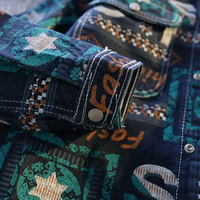 Mens Fashionable Denim Coat High Quality Cross-Border Style Loose Fit Casual Scene Jacquard Lapel Jacket W250524