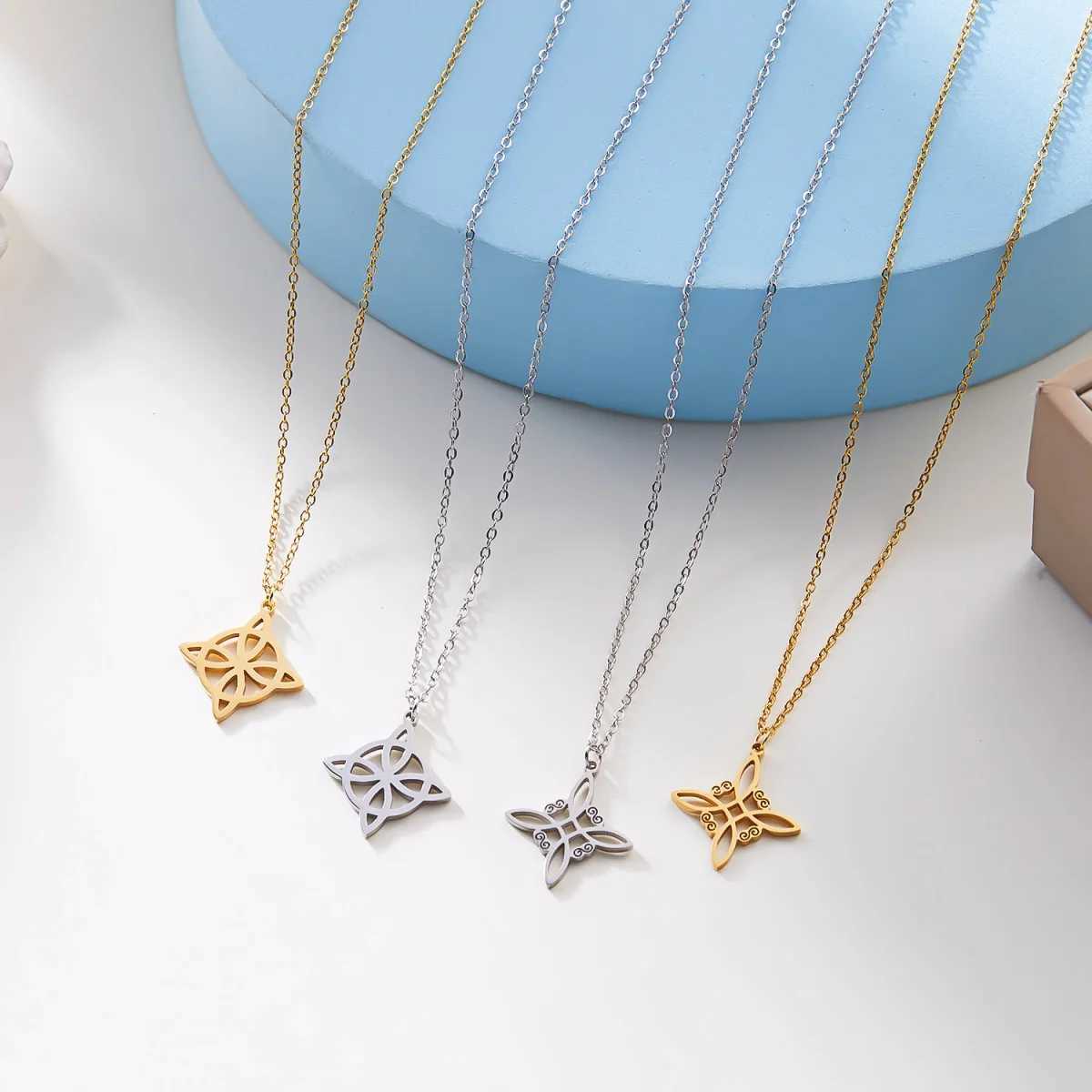 Stainl Steel Witch Knot Pendant Necklace For Women Men Simple Protection Amulet Metal Lucky Knot Choker Train Party Jewelry XJ250524