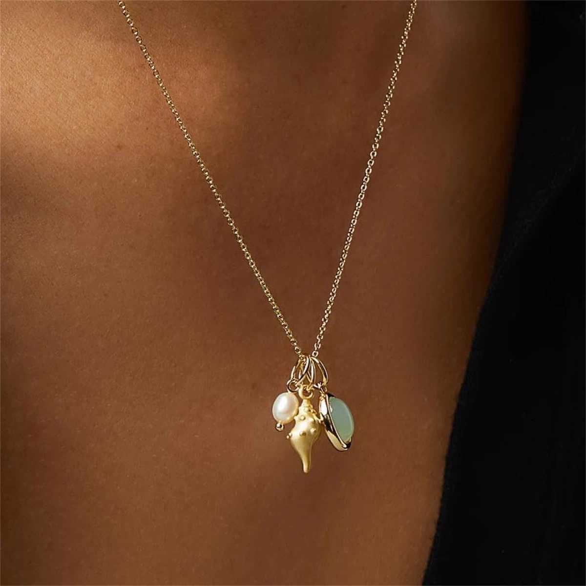 Dongling Jade Shell Conch Necklace Vintage Elegant Heavy Industry Instagram French Style Necklace Gold Plated XJ250524