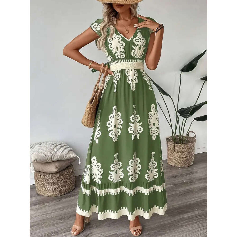 Maxi Dress Summer New Women S Beach Skirt Vacation Style Printed Large Pendant Dress Long Dress