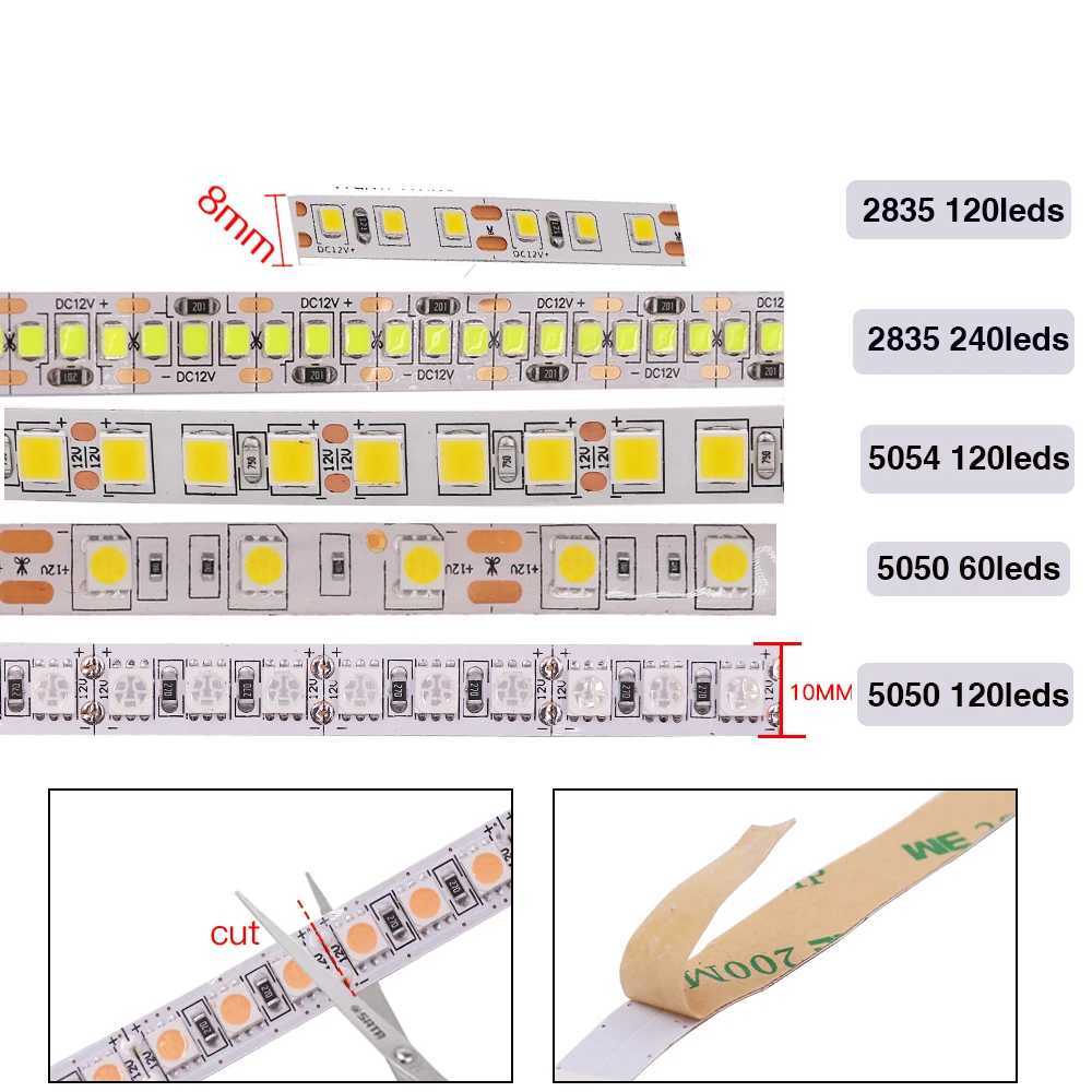 DC12V LED Strip 5050 5054 2835 240LEDs/m High Bright Flexible LED Rope Ribbon Tape Light Lamp Warm White / Cold White 5m W250524