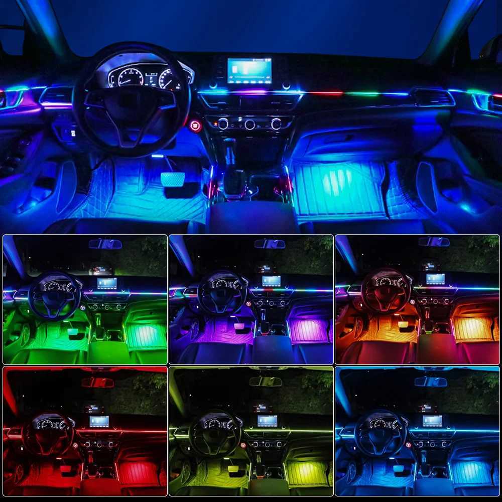 18 in 1 Dual Zone Symphony Streamer Car Ambient Light Interior LED Full Color RGB Neon Acrylic Strip Atmosphere Lighting Kit App W250524