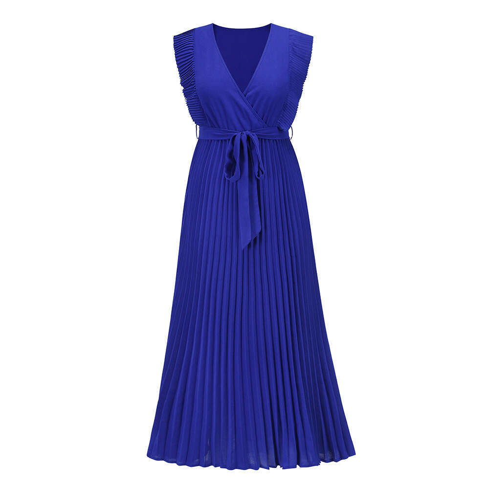 Maxi Dress Temperament Beach Fashion Slim Fit Sexy Lotus Leaf Sleeves Chiffon Pleated Skirt Solid Color Dress Long Dress