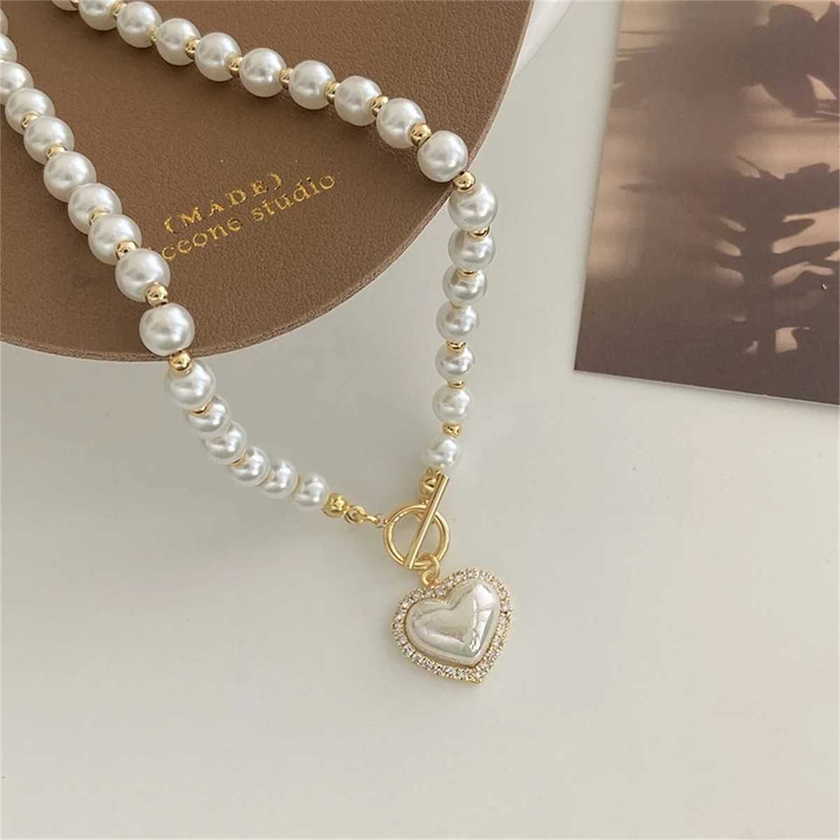 Elegant Pearl Necklace for Princ Girls Heart Pendant Necklaces Luxury Imitation Pearls Chain Necklaces Jewelry Kids Gifts XJ250524