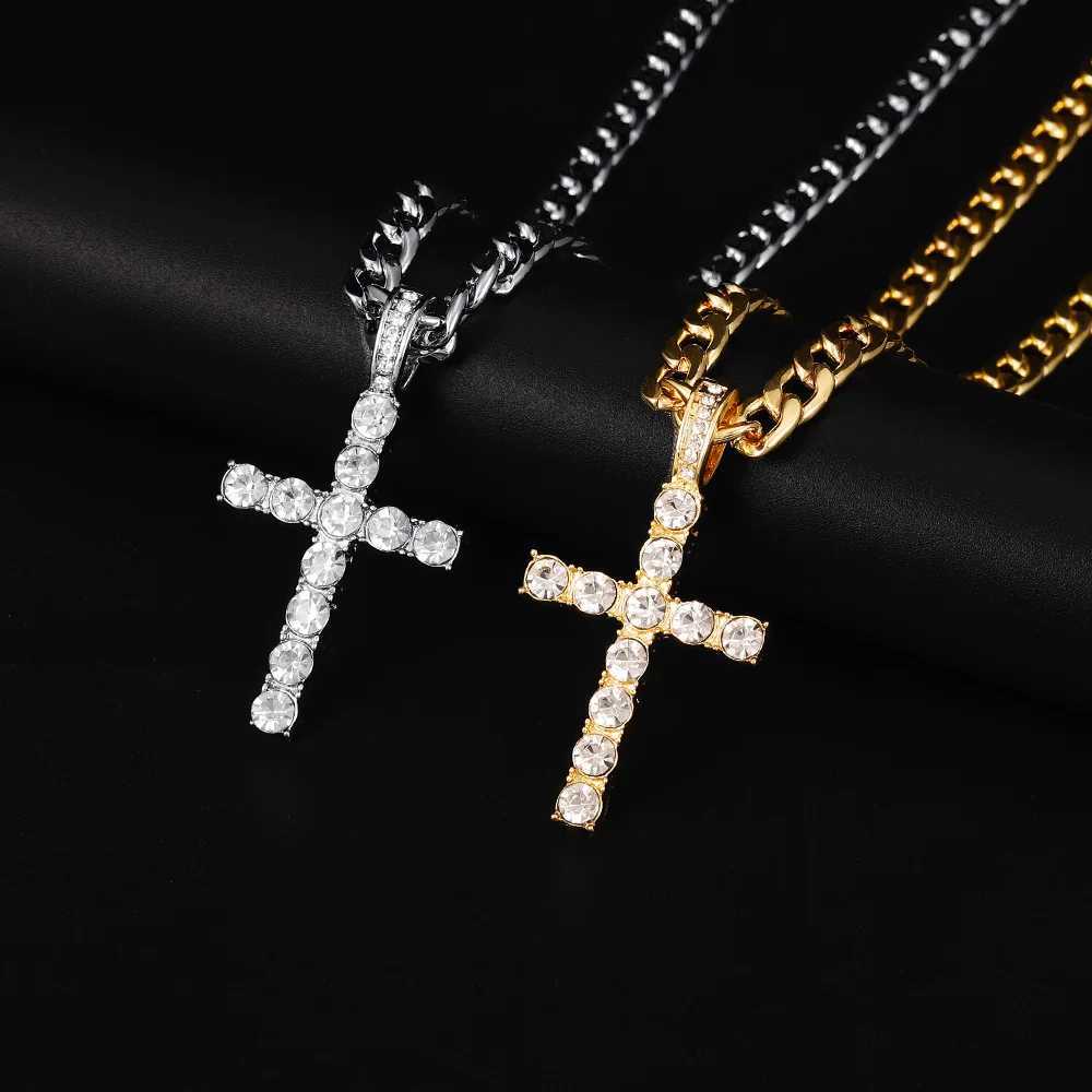 Men Women Hip Hop Cross Pendant Necklace With 4mm Zircon Tennis Chain d Out Exquisite Bling Jewelry Fashion Train Creative XJ250524