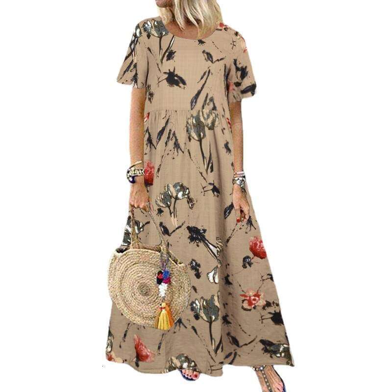 Maxi Dress Summer New Short Sleeved Round Neck Women S Dress Floral Dress