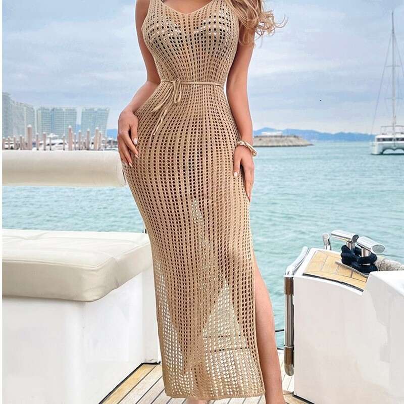 Maxi Dress New Sweater Beach Casual Solid Color Sling Knitted Cover With Dress For Women Long Dress