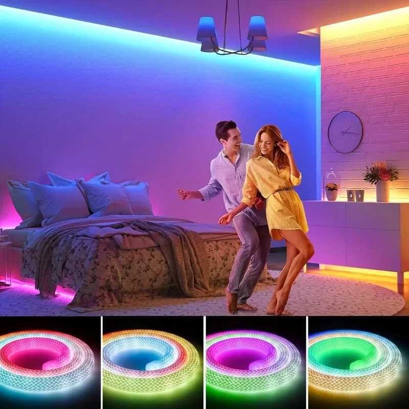 MIMIRGB 5V LED Strip Lights Bluetooth RGBIC Neon Strip Remote Control With Music Sync DIY Bedroom Home Changing Ambient Light W250524