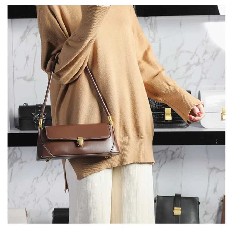 Genuine Leather Womens Shoulder Bag Cow Leather Luxury handbag baguette bag Versatile female Daily Underarm Bag for commuting W250524