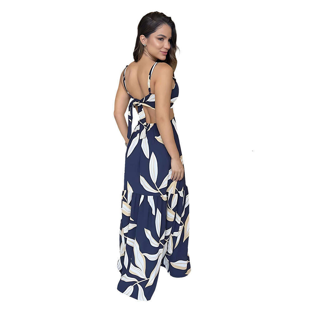Maxi Dress Sexy Beach Skirt With Suspender Casual Backless Vacation Style Women S Dress Long Dress