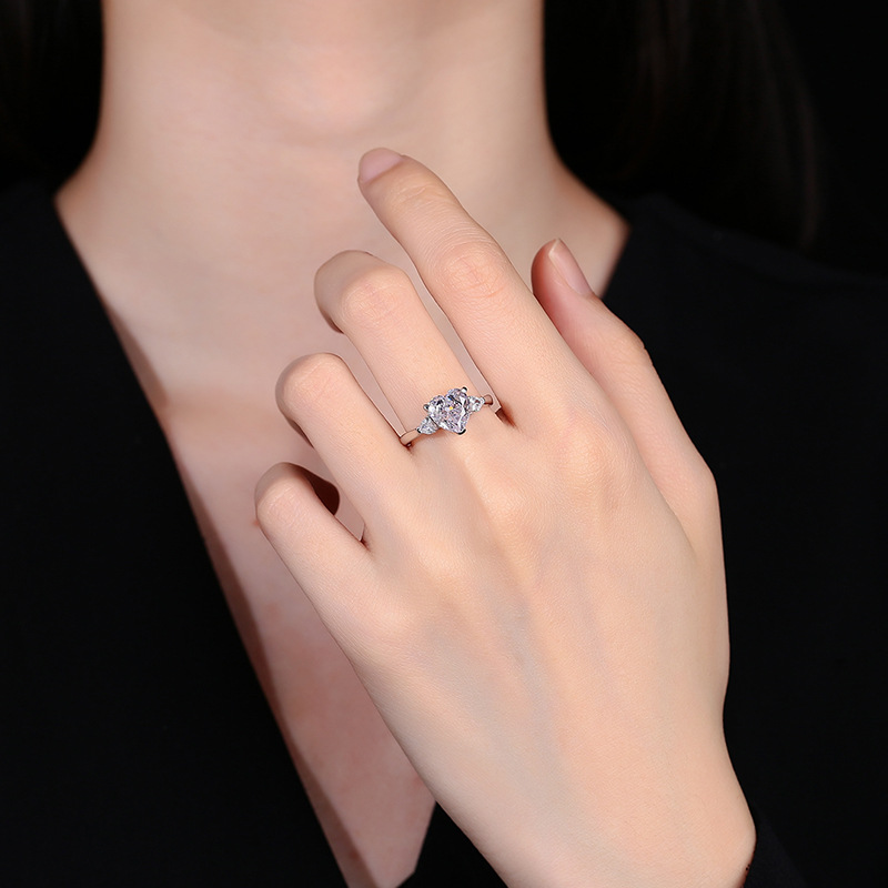 925 Sterling Silver Heart-Shaped High-Carbon Diamond Ring, Full Diamond Engagement Ring for Women, Luxury Silver Jewelry for Special Occasions