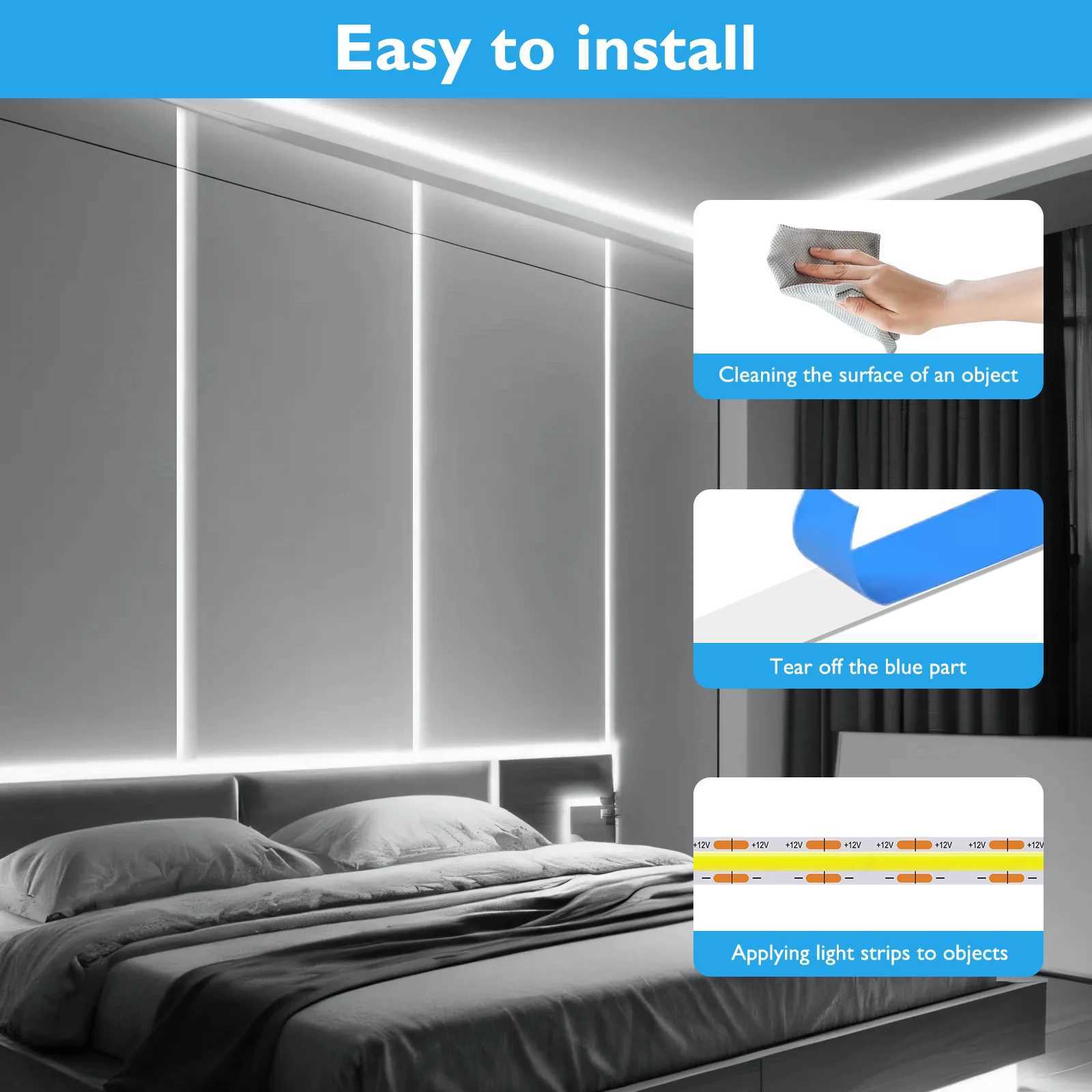 DC12 24V COB LED Strip Light 528Leds/m Flexible Tape Ribbon High Density Linear Lighting 3000-6500K RA90 Led Lights Room Decor W250524