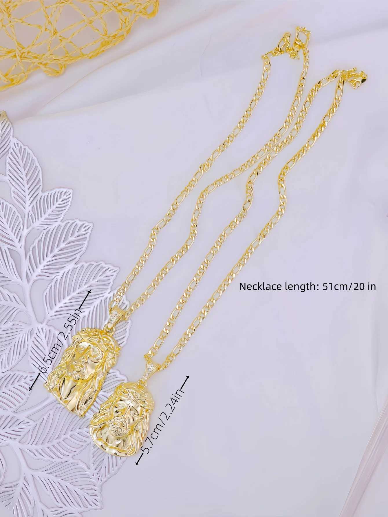 2 Sizes Hip Hop Punk Style God Jesus Head Deluxe Gold Plated Pendant Collar Necklace Figaro Chain Men Women Jewellery XJ250524