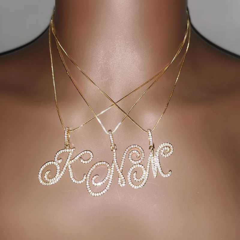 Grandbling Cursive 26 Initial Letter Pendant Necklace High Quality 5A Cubic Zirconia CZ Alphabet Name Jewelry XJ250524