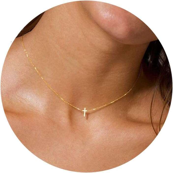 Ladies' exquisite necklace 14k gold-plated small pendant simple ladies' cute cross necklace, fashionable gold jewelry gift