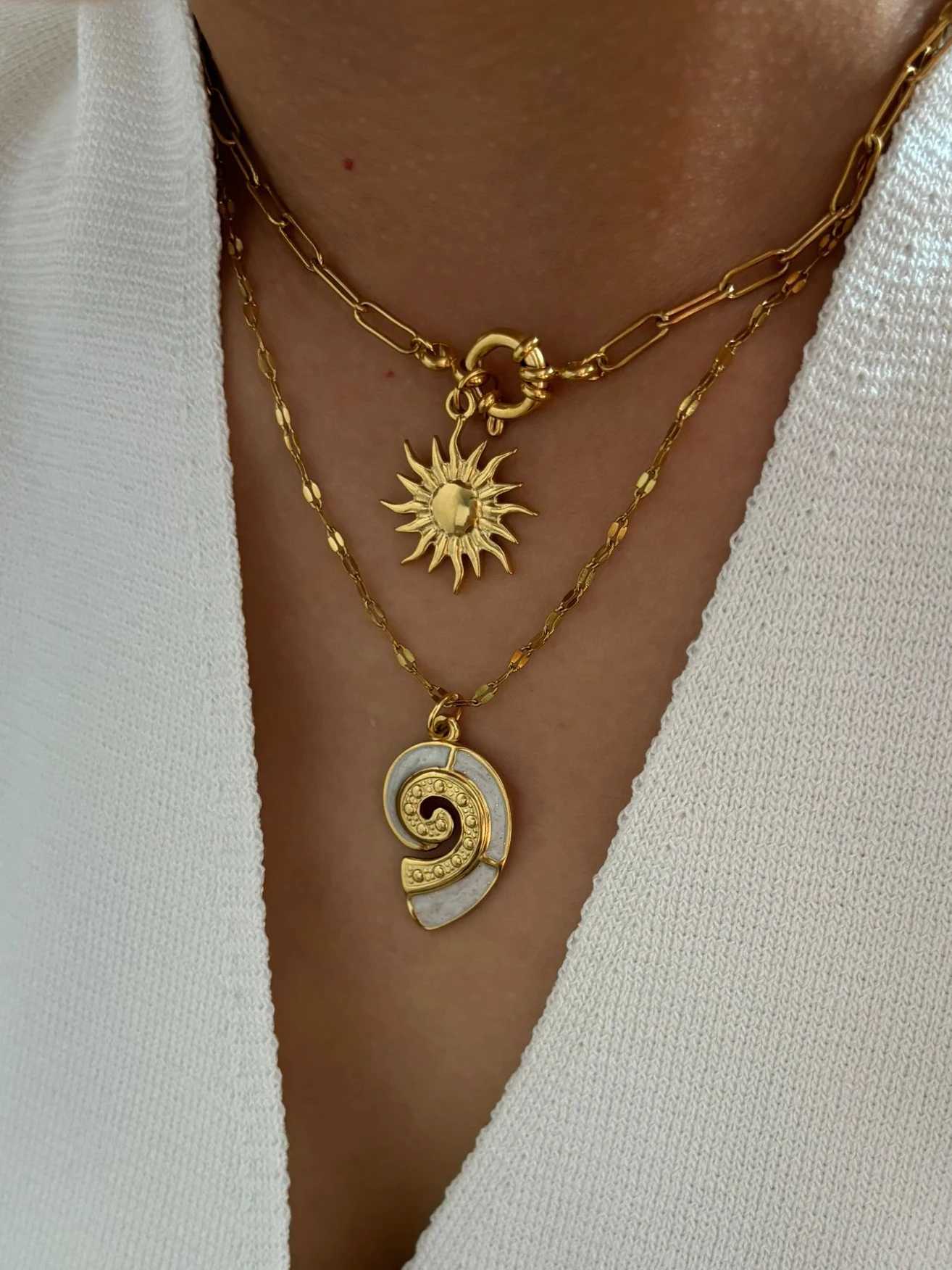 Perisbox Stainl Steel Sun Flower White Enamel Conch Pendant Necklace Stackable High Quality Fashion Party Jewelry for Women XJ250524