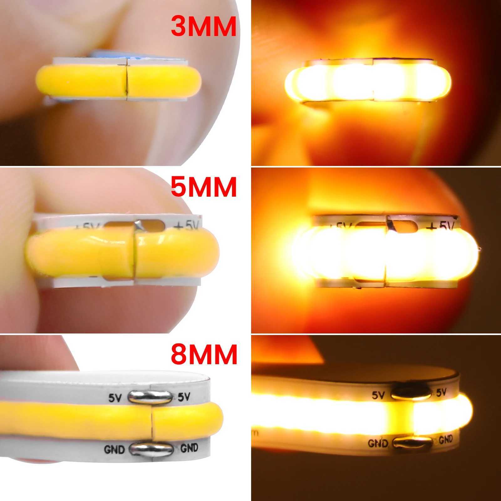 USB Dimmable COB LED Strip Light 3MM 5MM 8MM RA90 High Density 320LEDs/M 3000K 4000K 6500K FOB Flexible Ribbon Tape Rope Lamp W250701