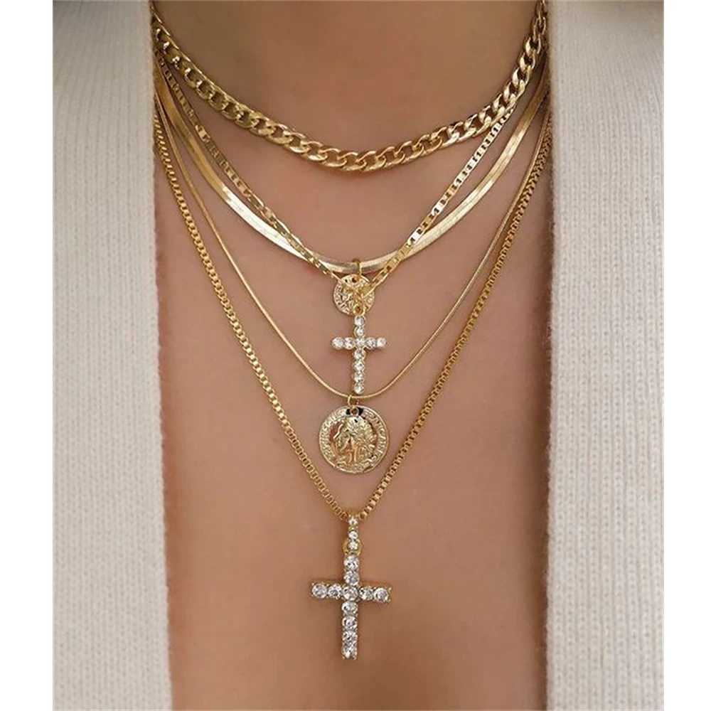 Religious Zircon Cross Rosaries Necklace Jesus Prayer Curcifix Pendant Chain Necklaces Maltese Latin Cross Choker Baptism Gift XJ250524