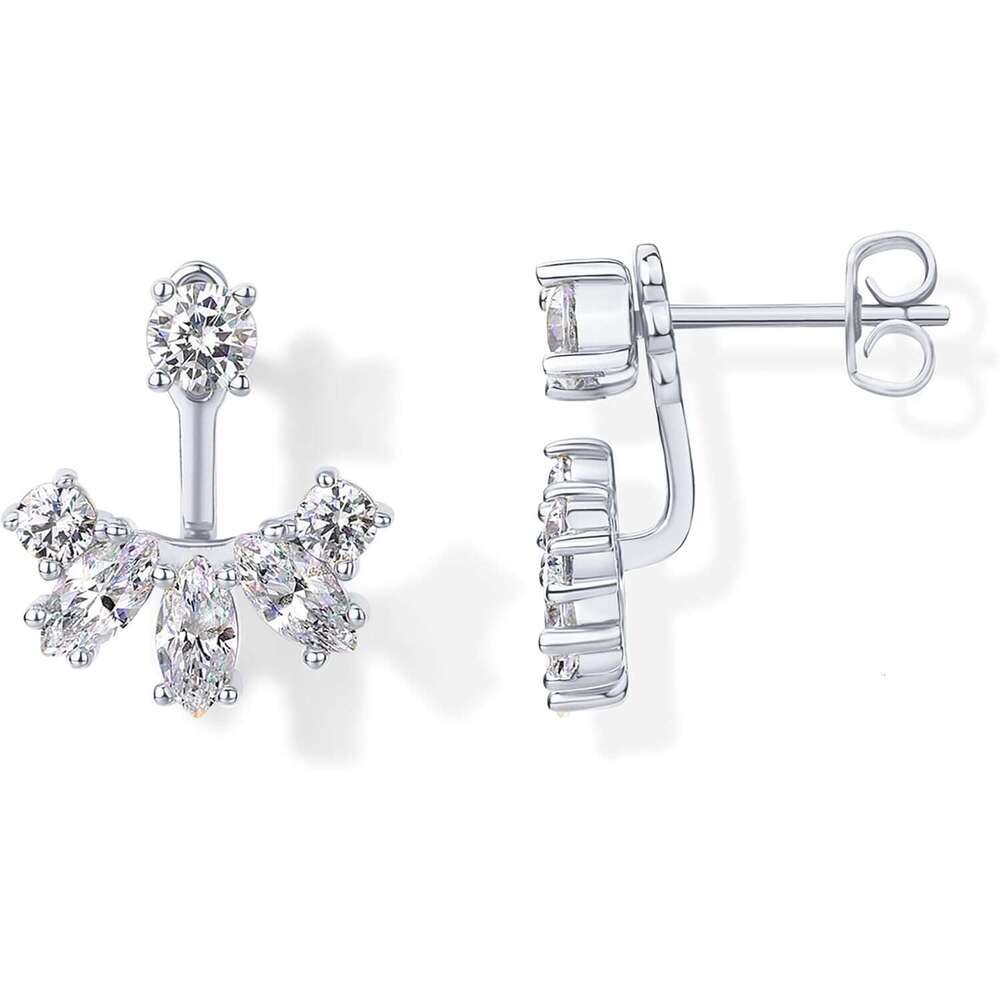 Gold plated sterling sier earrings cubic zirconia ear for women | Front and rear earring jacket