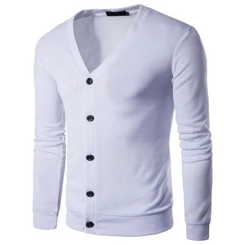 Autumn and Winter New Mens Coat Fashion Solid V-Neck Cardigan Knit Mens Sweater W250524