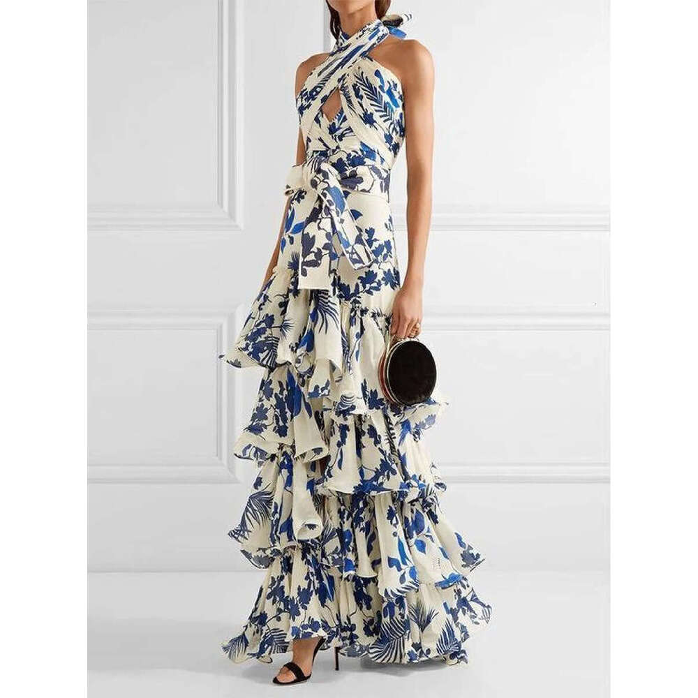 Maxi Dress Summer New Bohemian Vacation Style Strap Lolita Large Swing Skirt Printed Dress Floral Dress