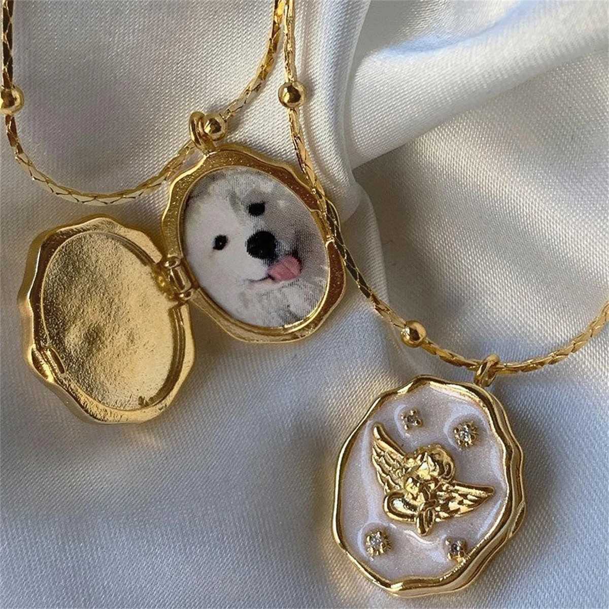 Angel Opening and Closing Album Box Necklace Pet Photo Frame Necklace Womens Art Retro Collar Chain XJ250524